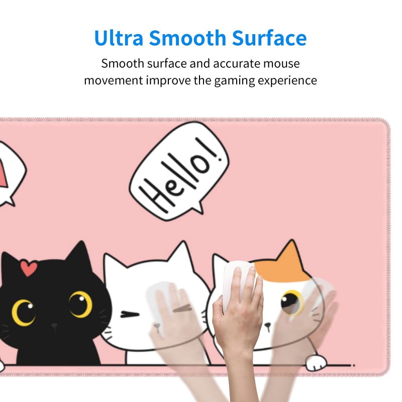 Echoserein لوحة ماوس ألعاب وردية لطيفة للقطط مقاس كبير XL للفتيات Kawaii بساط مكتب طويل ممتد لوحة ماوس كبيرة لإكسسوارات ديكور المكتب المنزلي - Image 5
